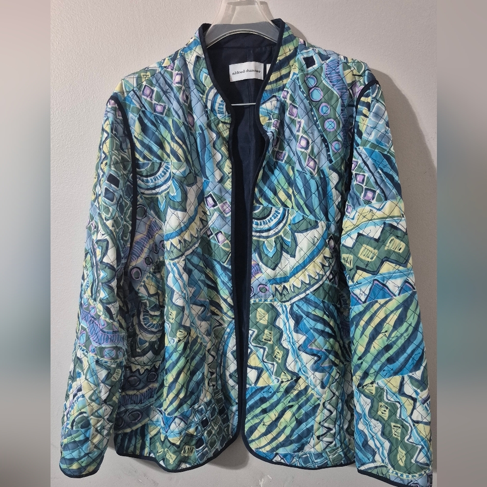Patterned Blue and Green Women's Jacket Size 18